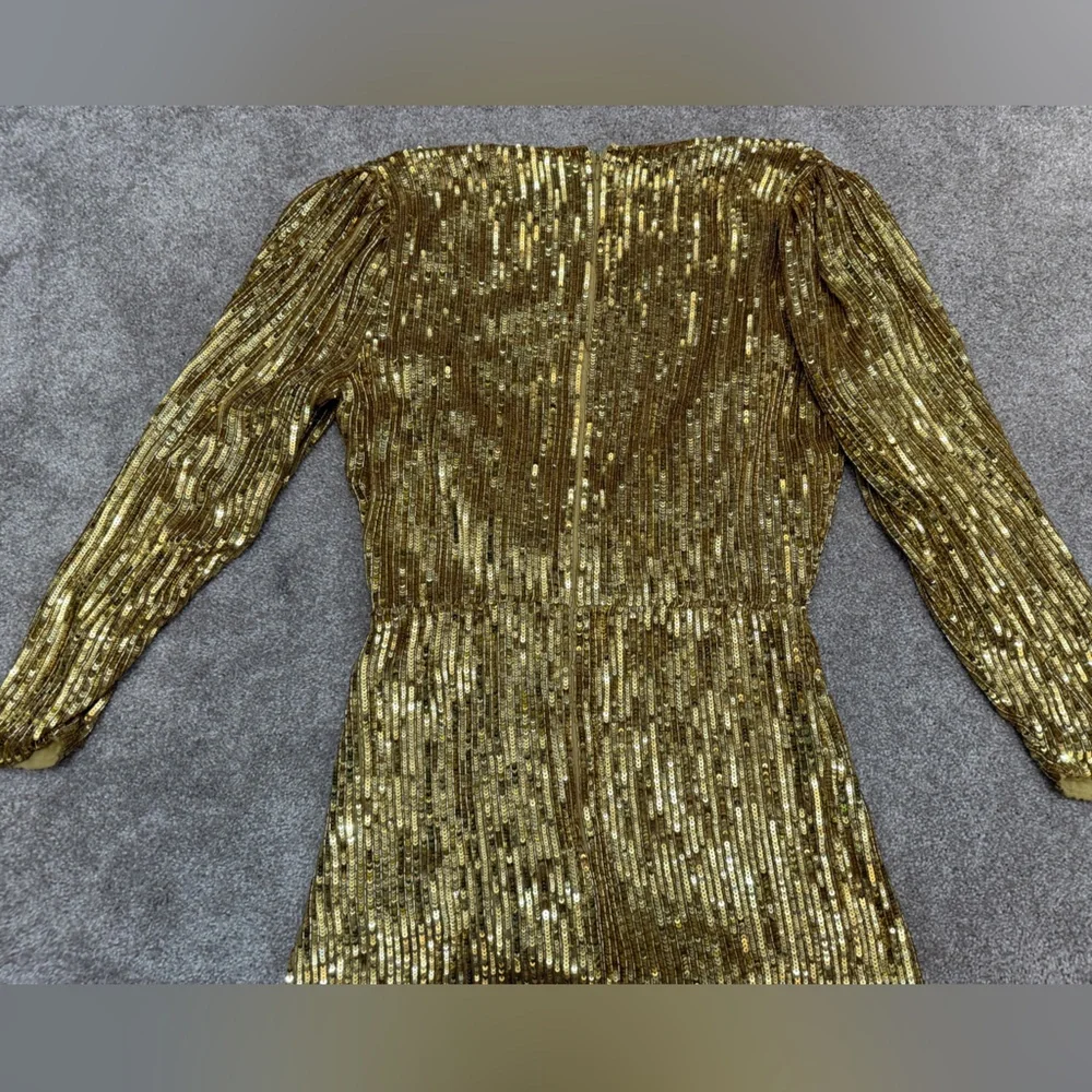 Retrofete Stacey Gold Sequin Beaded Long Sleeve Mini Dress - size S - Gorgeous - Picture 14 of 16